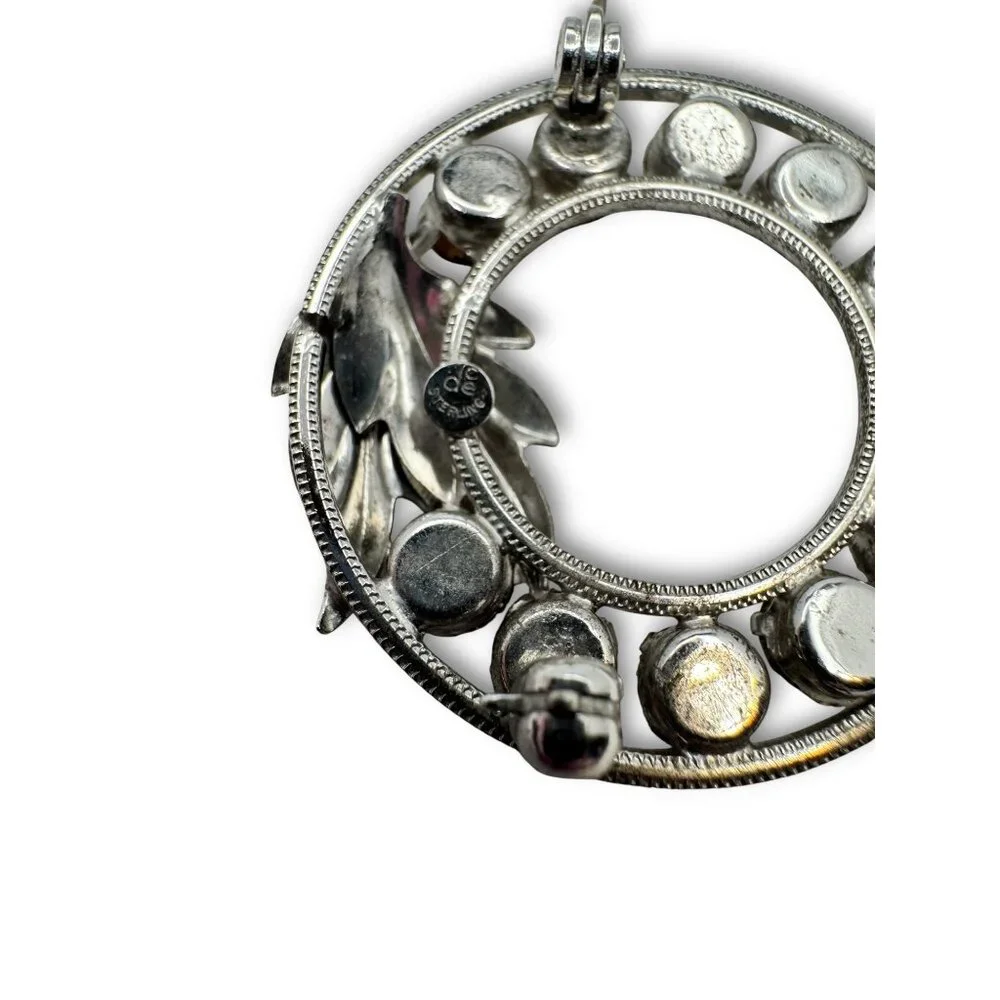 Vintage Curtis Designs Rhinestone Circle Brooch Multicolor Stones Silver-Tone